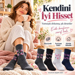 Kadın Ekonomik Soket Çorap 4'lü Seti | Çiçek Desenli Bayan Günlük Çorap Karışık Renk Avantajlı Paket