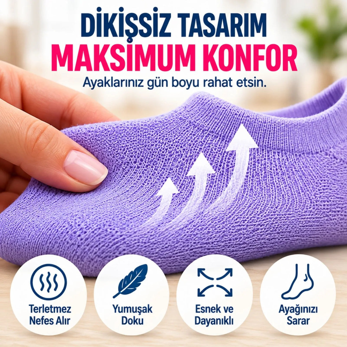 Kadın Yıkamalı Dikişsiz Patik Çorap 6'lı Kutulu Set | Renkli Kısa Sneaker Çorabı Hediyelik Paket Şık