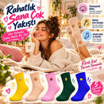 Kadın Meyve Nakışlı Renkli Soket Çorap 5'li Set | Muz Karpuz Avokado Limon Desenli Günlük Şık Çorap!