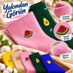 Kadın Meyve Nakışlı Soket Çorap 10'lu Set | Renkli Muz Karpuz Avokado Limon Desenli Şık Günlük Çorap