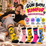 Unisex Kedi Desenli Soket Çorap 4'lü Set | Renkli Eğlenceli Cat Mum Happy Cat Lady Günlük Çorap Seti