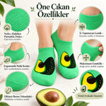 Kadın Avokado 3'lü Desenli Patik Çorap Pamuklu Dikişsiz Sneaker Uyumlu Eğlenceli Günlük Çorap