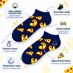 Pizza Desenli 3'lü Lacivert Patik Çorap Unisex Kısa Sneaker Günlük Çorap Seti Avantajlı Paket Rahat!