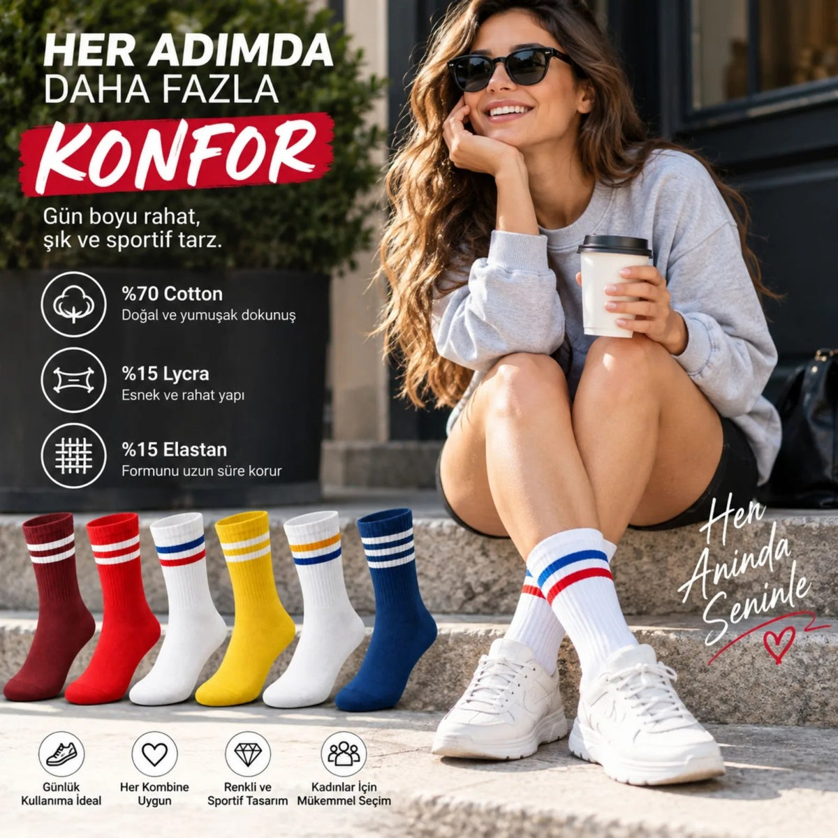 Unisex Renkli Çorap Çizgili 12'li Set Uzun Soket Günlük Spor Kolej Stil Rahat Şık Kadın Erkek Çorabı