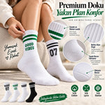 Unisex Çorap Çizgili 4'lü Set 07 Good Vibes Baskılı Siyah Beyaz Uzun Soket Spor Kolej Stil Rahat Şık