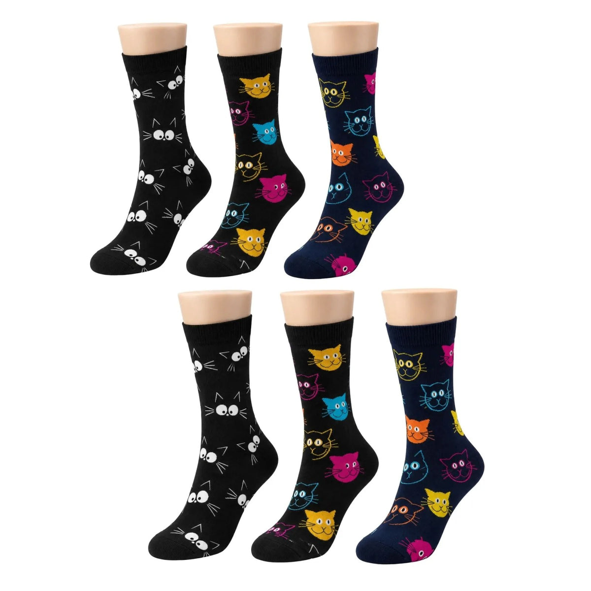 Unisex Kedi Desenli Çorap 6'lı Set Pamuklu Renkli Uzun Soket Dikişsiz Nefes Alan Rahat Günlük Çorap