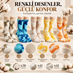 Unisex Batik Desenli Çorap 5'li Set Pamuklu Renkli Uzun Soket Dikişsiz Nefes Alan Günlük Spor Çorabı