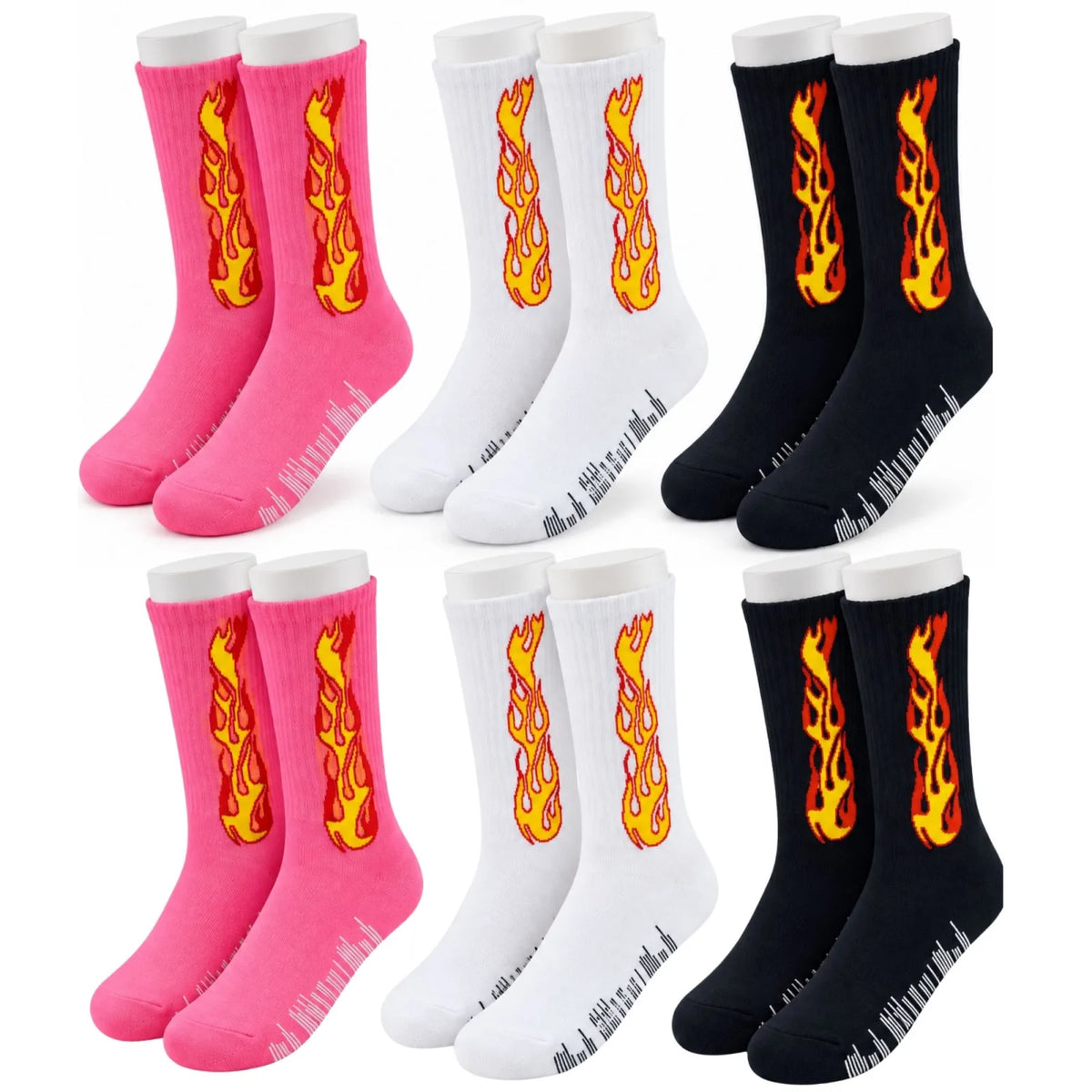 Unisex Alev Desenli Çorap 6'lı Set Pamuklu Uzun Soket Dikişsiz Nefes Alan Günlük Spor Çorabı Yumuşak