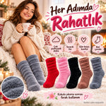 Kadın 5'li Peluş Ev Çorabı Seti | Yumuşacık Tüylü Kışlık Soket Çorap Kırmızı Pembe Siyah Kahve &amp; Gri