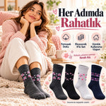 Kadın Ekonomik Soket Çorap 4'lü Seti | Çiçek Desenli Bayan Günlük Çorap Karışık Renk Avantajlı Paket