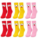 Kutulu 3D Gözlü Ponponlu Soket Çorap 6'lı Set | Kırmızı Sarı Pembe Renkli Eğlenceli Hediyelik Çorap!