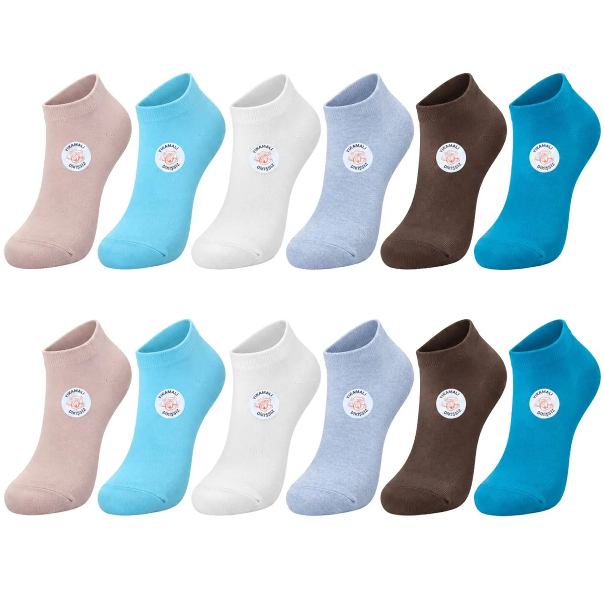 Kadın Dikişsiz Patik Çorap 12'li Kutulu Set | Yıkamalı Renkli Sneaker Çorabı Günlük Konfor Paketi