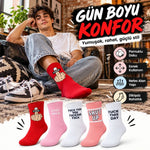Unisex Yazılı Desenli Soket Çorap 5'li Set | Eğlenceli Sloganlı Renkli Günlük Uzun Çorap Modelleri Şık