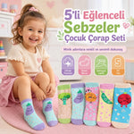 5’li Sebze Desenli Çocuk Çorap Seti Yüksek Pamuklu Rahat Burunlu Sıkmayan Lastikli