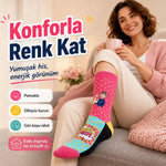Best Mom Kadın Çorabı 36-40 Pamuklu Dikişsiz Burun Pop Art Desenli Renkli Soket Hediyelik Çorap