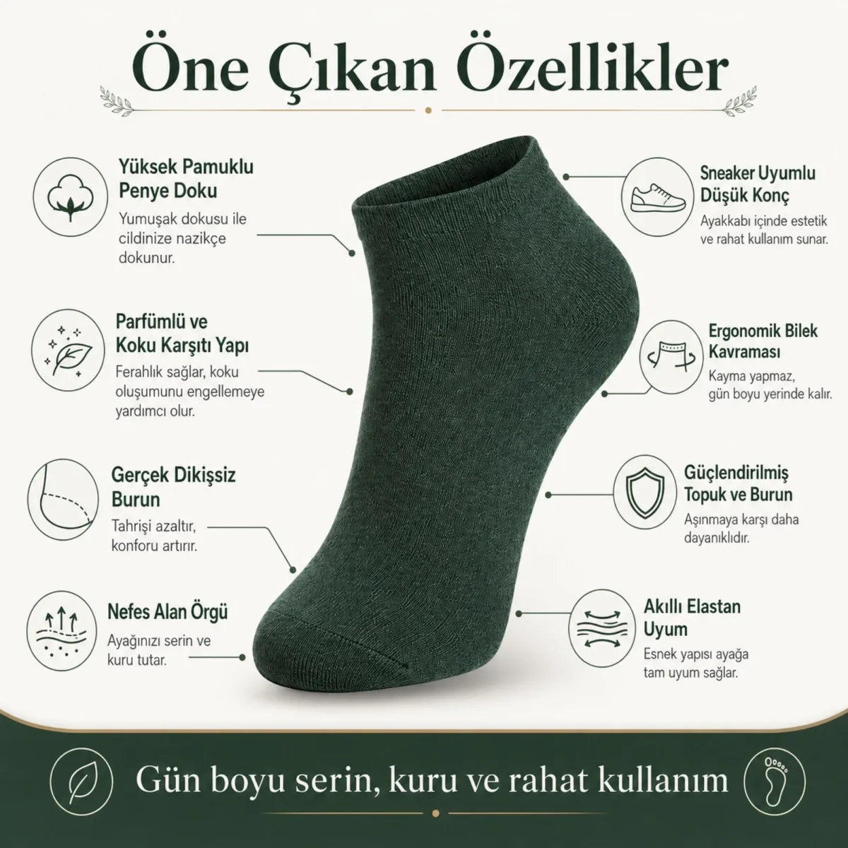Erkek Pamuklu Patik Çorap 12’li Paket 39-44 | Dikişsiz Burun, Koku Karşıtı, Nefes Alan Kısa Konç Sneaker Çorabı