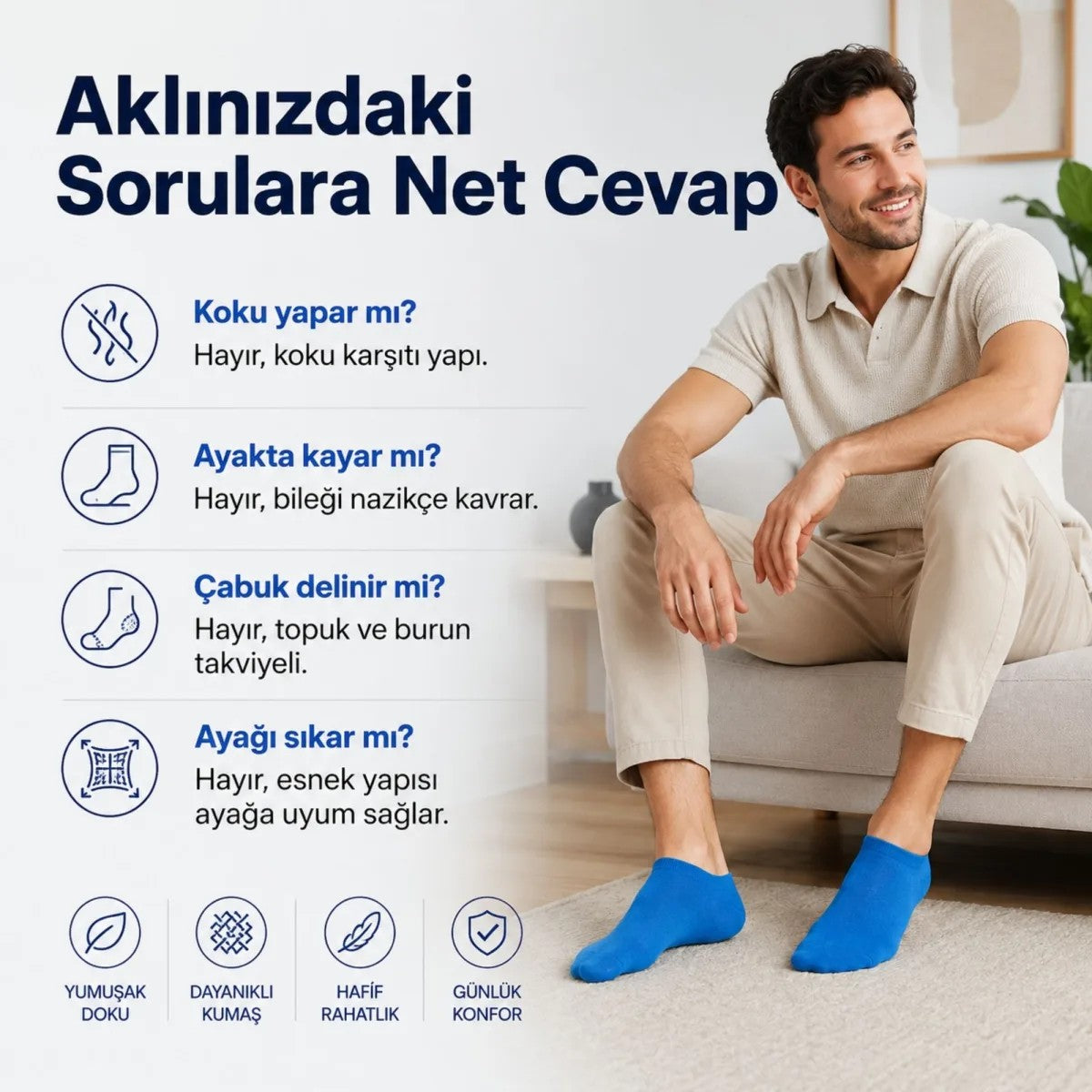 Erkek Pamuklu Patik Çorap 12’li Paket 39-44 | Dikişsiz Burun, Koku Karşıtı, Nefes Alan Kısa Konç Sneaker Çorabı