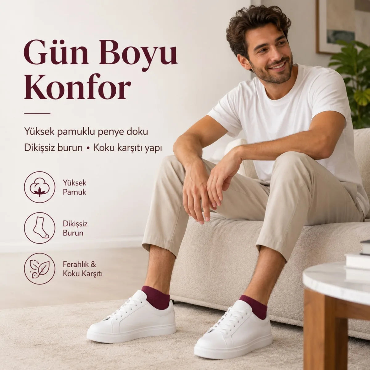 Erkek Pamuklu Patik Çorap 6’lı Paket 39-44 | Dikişsiz Burun, Koku Karşıtı, Nefes Alan Kısa Konç Sneaker Çorabı