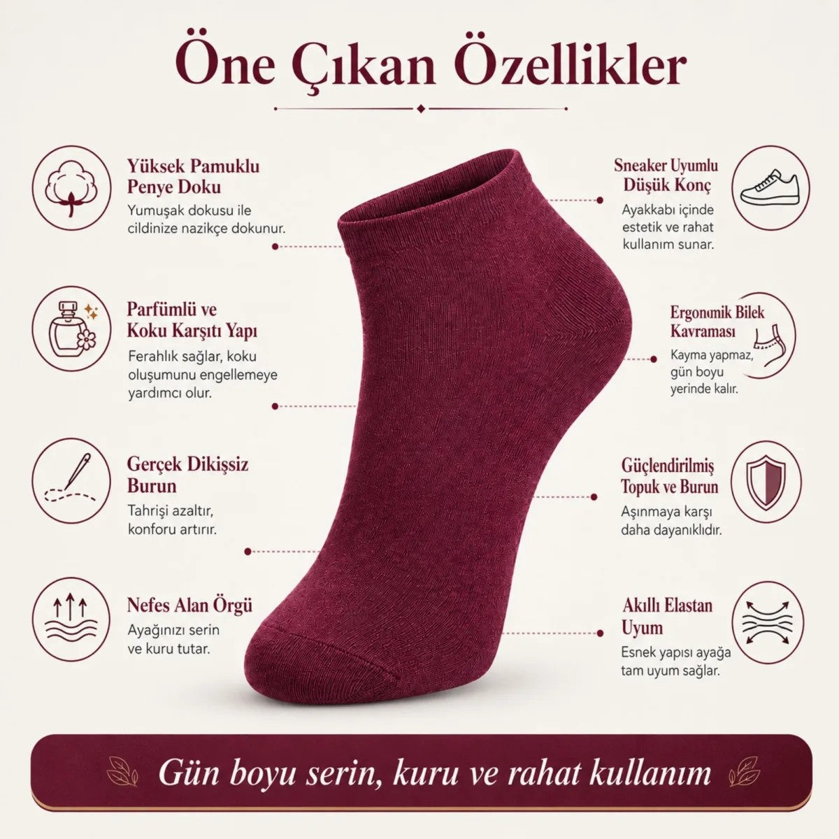 Erkek Pamuklu Patik Çorap 6’lı Paket 39-44 | Dikişsiz Burun, Koku Karşıtı, Nefes Alan Kısa Konç Sneaker Çorabı