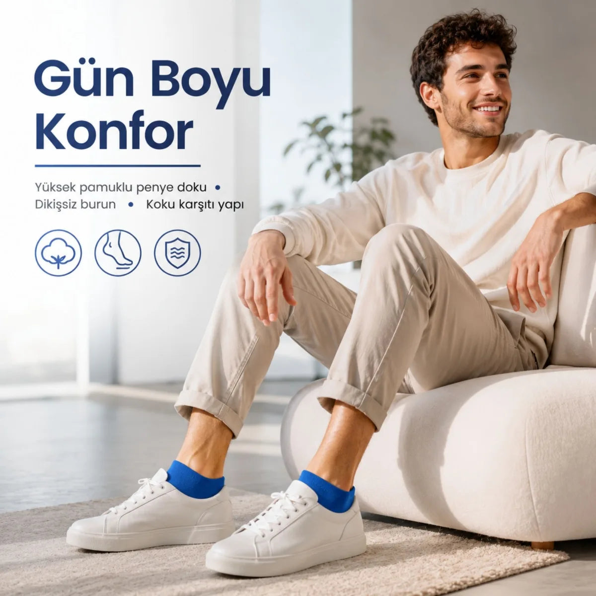 Erkek Pamuklu Patik Çorap 6’lı Paket 39-44 | Dikişsiz Burun, Koku Karşıtı, Nefes Alan Kısa Konç Sneaker Çorabı