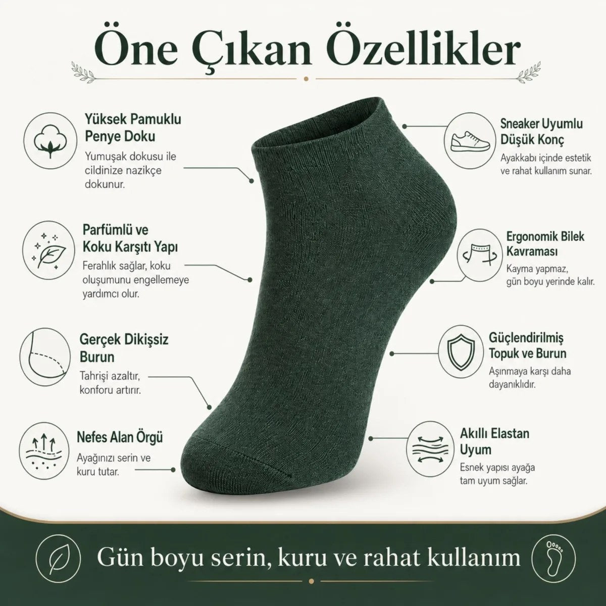 Erkek Pamuklu Patik Çorap 10'lu 39-44 | Dikişsiz Burun, Koku Karşıtı, Nefes Alan Sneaker