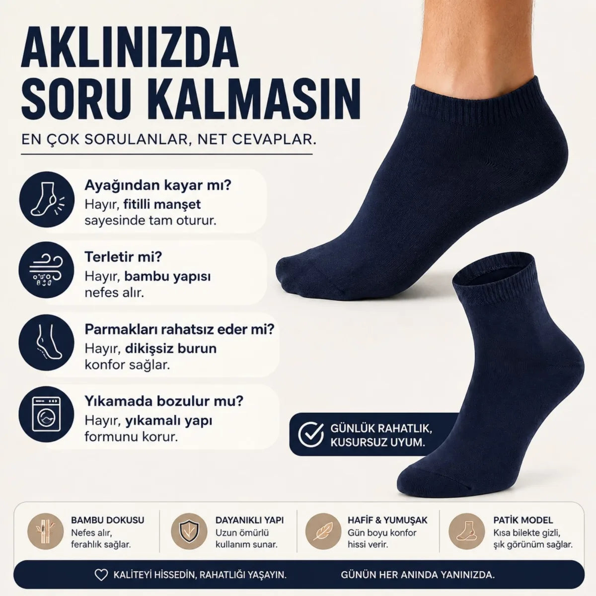 Erkek Kısa Konç 12’li Bambu Çorap 39-44 Dikişsiz Burun Nefes Alan Yumuşak Günlük Patik Çorap