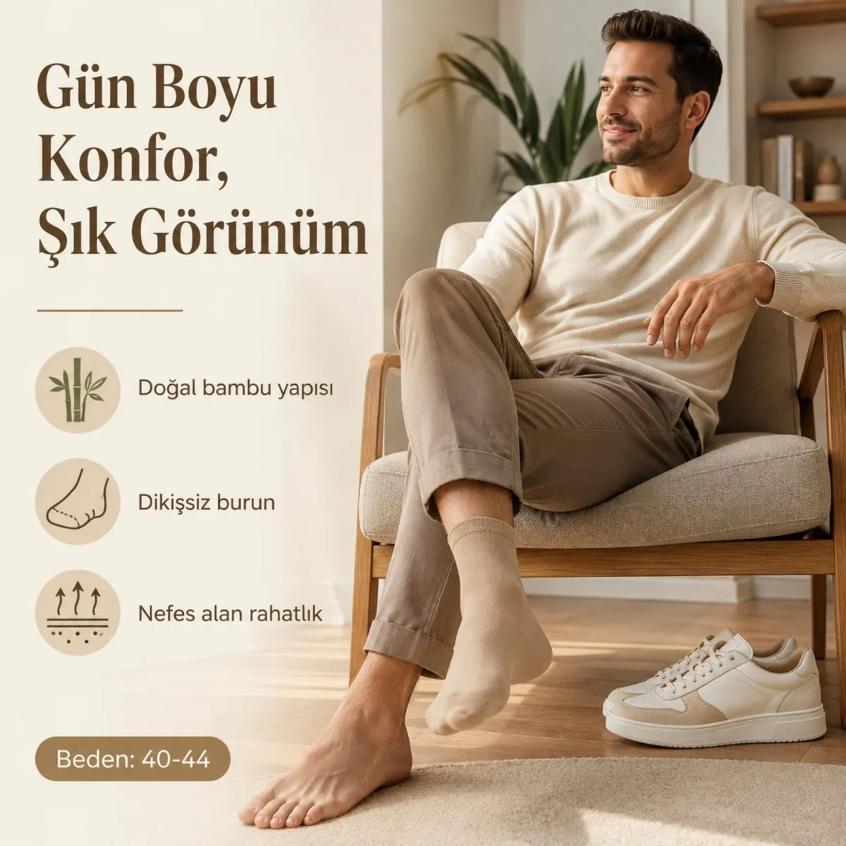 Erkek Kısa Konç 6’lı Bambu Çorap 39-44 Dikişsiz Burun Nefes Alan Yumuşak Günlük Patik Çorap