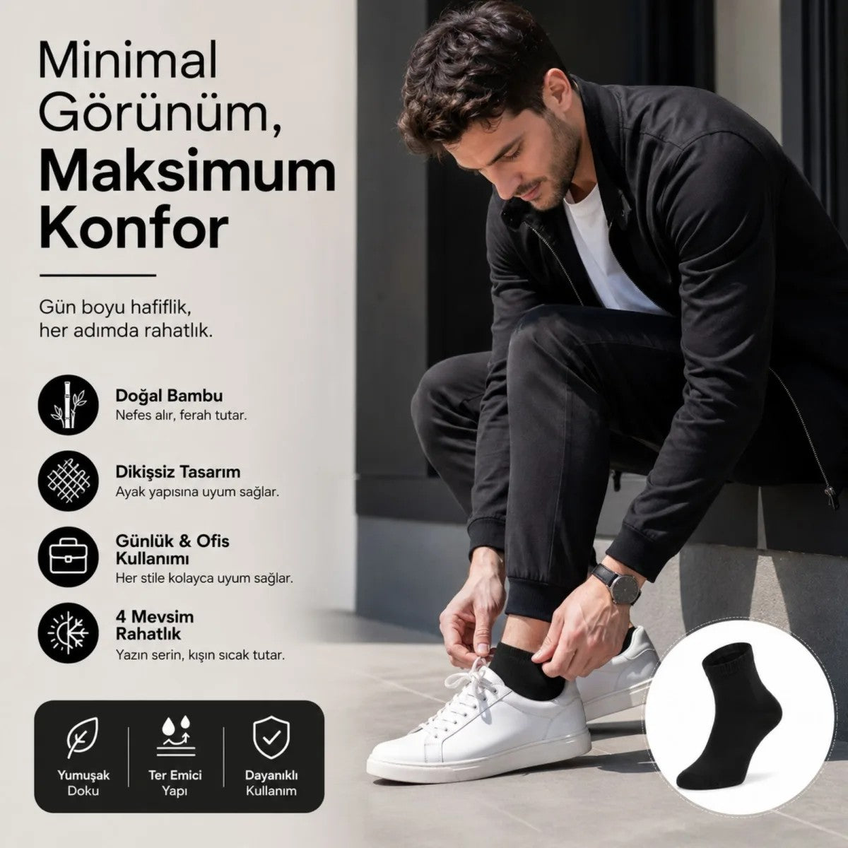 Erkek Kısa Konç 6’lı Bambu Çorap 39-44 Dikişsiz Burun Nefes Alan Yumuşak Günlük Patik Çorap
