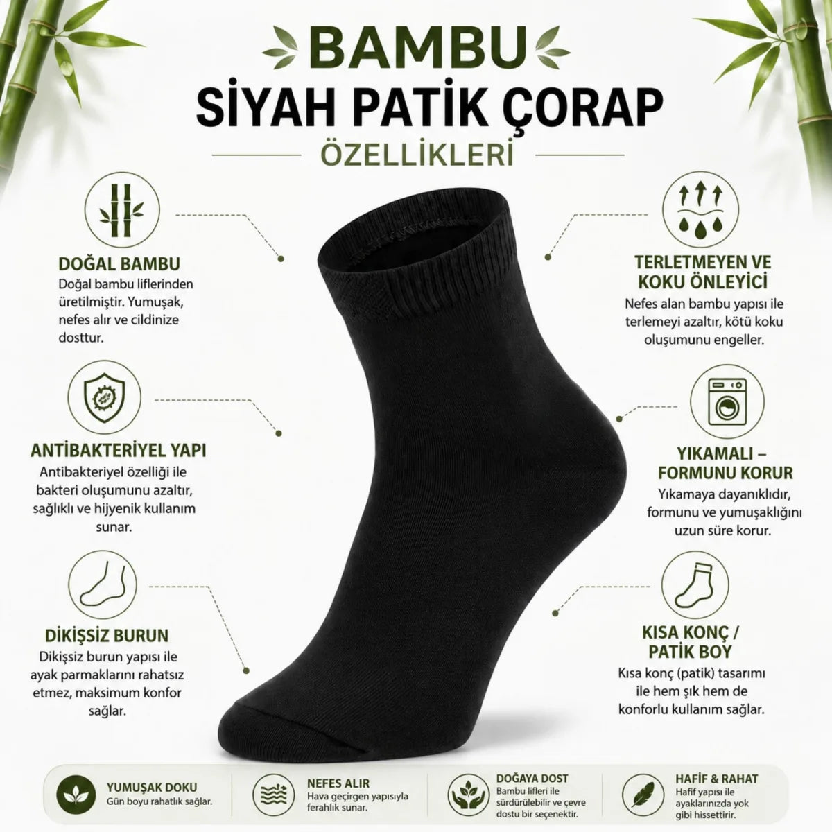 Erkek Kısa Konç 6’lı Bambu Çorap 39-44 Dikişsiz Burun Nefes Alan Yumuşak Günlük Patik Çorap