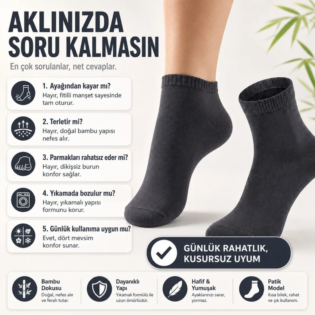 Erkek Kısa Konç Bambu Çorap Çok Renkli 39-44 Dikişsiz Burun Nefes Alan Yumuşak Günlük Patik Çorap