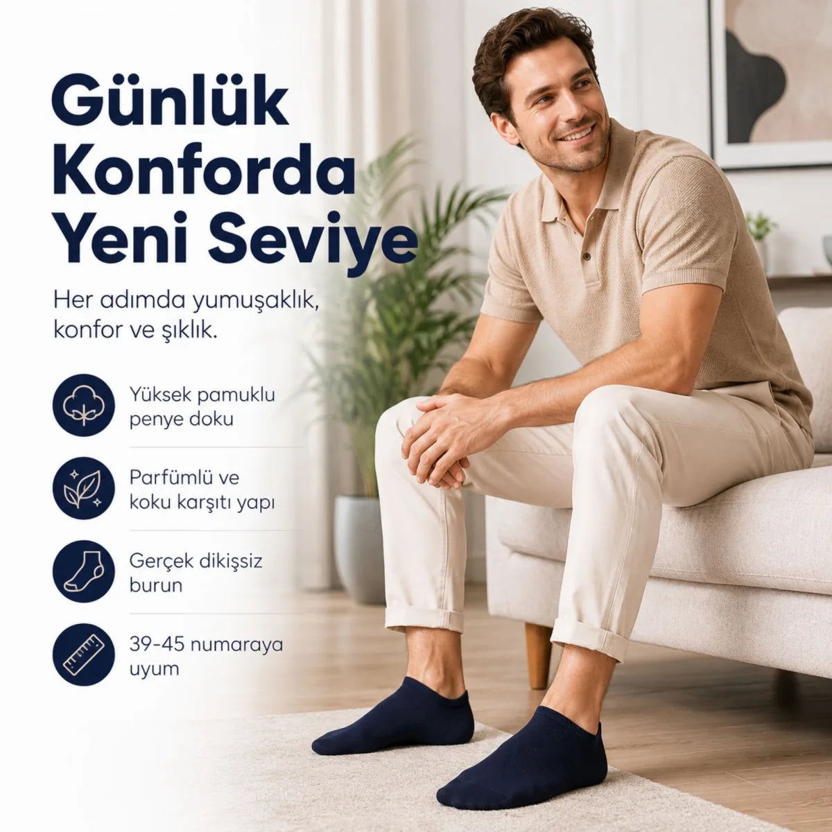 Erkek Patik Çorap 12’li Renk Seçenekleri 39-44 Yüksek Pamuklu Dikişsiz Koku Karşıtı