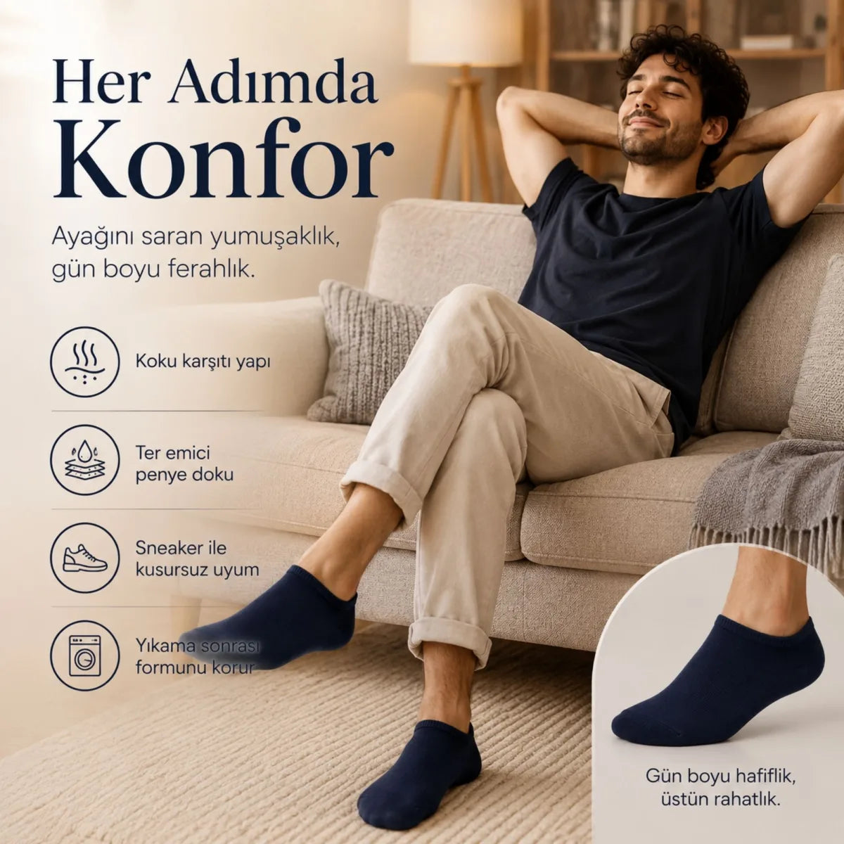 Erkek Patik Çorap 12’li Renk Seçenekleri 39-44 Yüksek Pamuklu Dikişsiz Koku Karşıtı