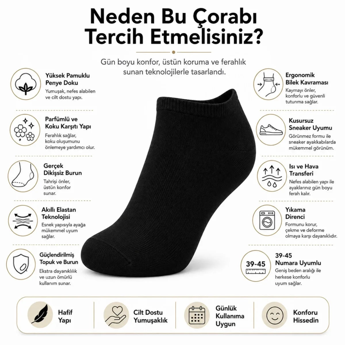 Erkek Patik Çorap 12’li Renk Seçenekleri 39-44 Yüksek Pamuklu Dikişsiz Koku Karşıtı