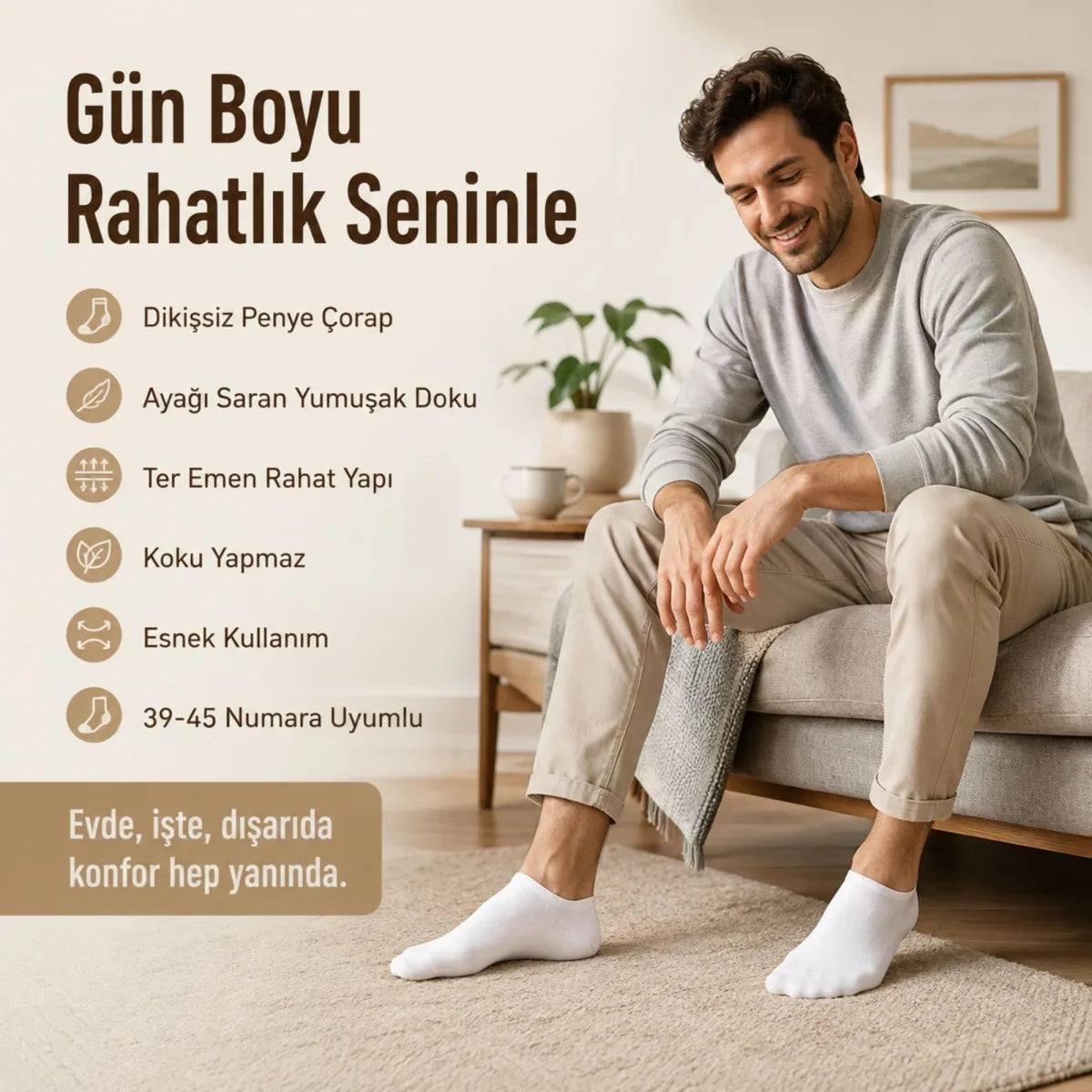 Erkek Patik Çorap 6’lı Siyah Beyaz Lacivert 39-44 Yüksek Pamuklu Dikişsiz Koku Karşıtı