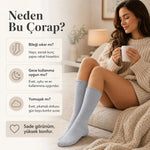 Kadın Uyku Çorabı 37-41 Uzun Soket Yumuşak Fitilli Sıkmayan Esnek Ev Çorabı Gri Bej