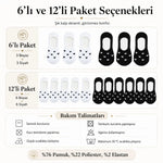 Kadın Kalp Desenli Görünmez Ekonomik Babet Çorabı 12’li Paket – Siyah, Beyaz ve Karışık Renk Kaymaz Topuklu Pamuklu Çorap
