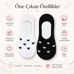 Kadın Kalp Desenli Görünmez Ekonomik Babet Çorabı 6’lı Paket – Siyah, Beyaz ve Karışık Renk Kaymaz Topuklu Pamuklu Çorap