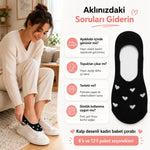 Kadın Kalp Desenli Görünmez Ekonomik Babet Çorabı 6’lı Paket – Siyah, Beyaz ve Karışık Renk Kaymaz Topuklu Pamuklu Çorap