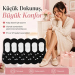 Kadın Kalp Desenli Görünmez Ekonomik Babet Çorabı 6’lı Paket – Siyah, Beyaz ve Karışık Renk Kaymaz Topuklu Pamuklu Çorap