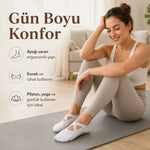 Kaymaz Tabanlı 3’lü Kadın Balerin Tasarımlı Yoga Pilates Çorabı Çapraz Bantlı Spor Çorap Hac Umre Çorabı