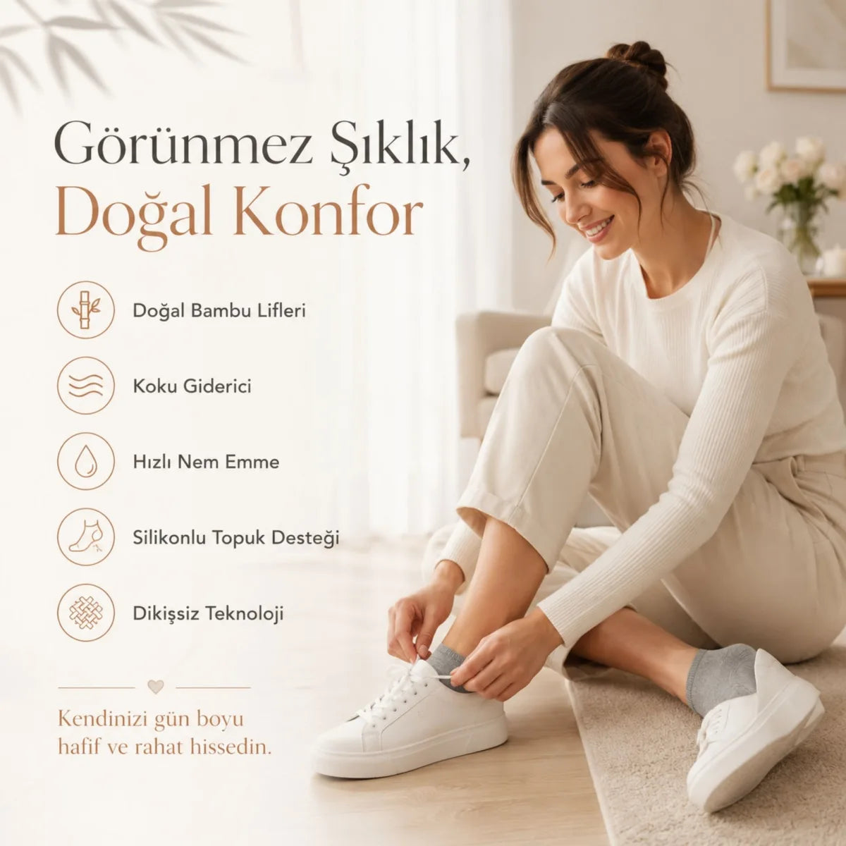 Erkek Bambu 6’lı Babet Çorap Görünmez No Show Dikişsiz Silikon Topuklu