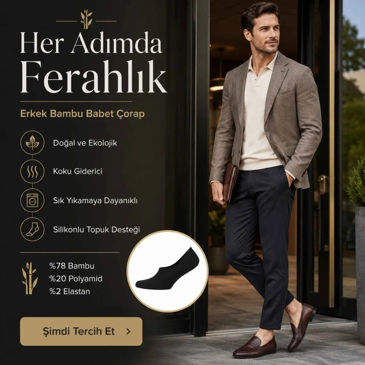 Erkek Bambu 6’lı Babet Çorap Görünmez No Show Dikişsiz Silikon Topuklu