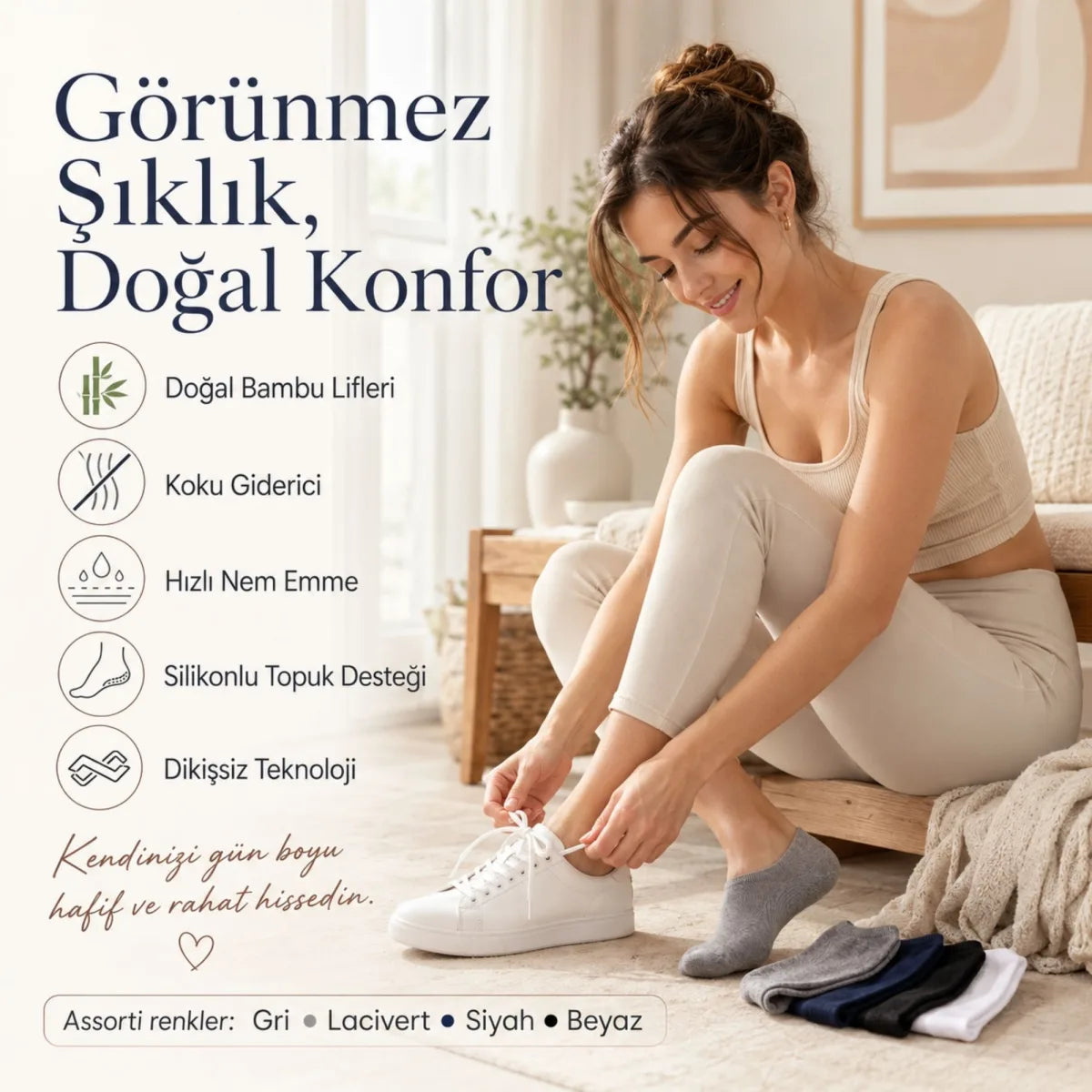 Erkek Bambu 4’lü Babet Çorap Görünmez No Show Dikişsiz Silikon Topuklu