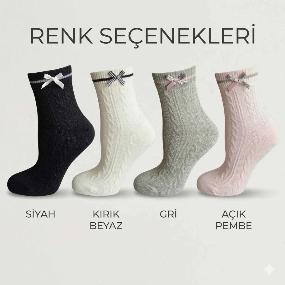 Kadın Fiyonklu Örgü Soket Çorap 8’li Set – Yumuşak Pamuklu Dokulu Şık Günlük Çorap