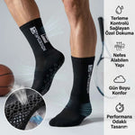 Kaydırmaz Futbol 3’lü Basketbol Tenis Erkek Spor Çorap, Siyah, Kaymaz Çorap Tabanlı, Dikişsiz ve Parfümlü, Yüksek Kalite