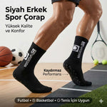 Kaydırmaz Futbol 3’lü Basketbol Tenis Erkek Spor Çorap, Siyah, Kaymaz Çorap Tabanlı, Dikişsiz ve Parfümlü, Yüksek Kalite