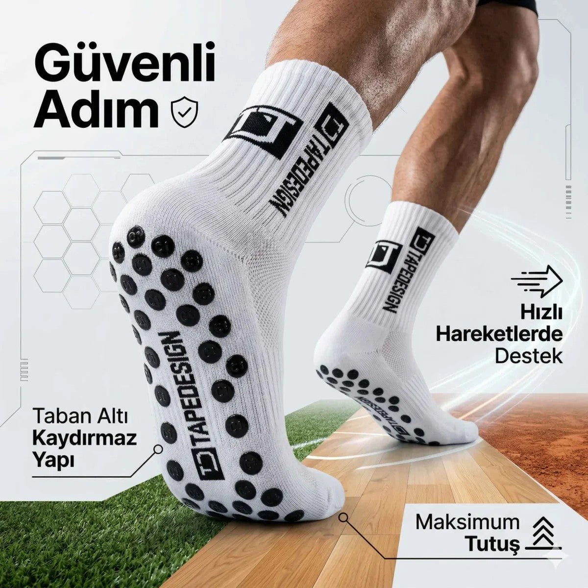 Kaydırmaz Futbol Basketbol Tenis Erkek Spor Çorap, Beyaz, Kaymaz Çorap Tabanlı, Dikişsiz ve Parfümlü, Yüksek Kalite