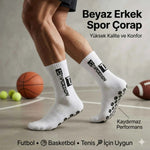 Kaydırmaz Çorap 3’lü Futbol Basketbol Tenis Erkek Spor Çorap, Beyaz, Kaymaz Çorap Tabanlı, Dikişsiz ve Parfümlü, Yüksek Kalite