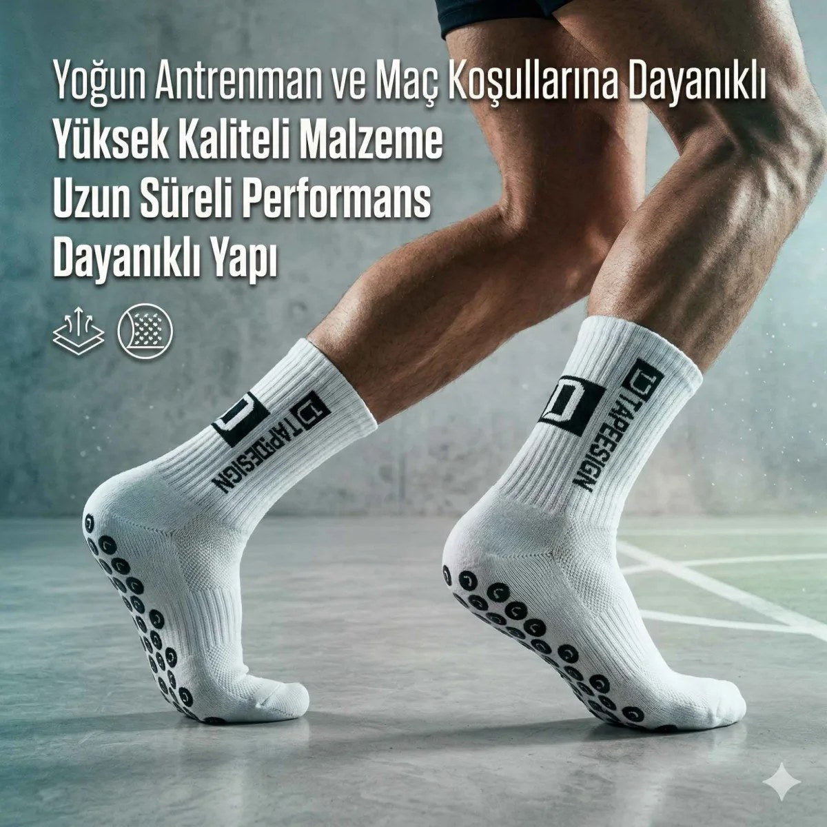 Kaydırmaz Çorap 3’lü Futbol Basketbol Tenis Erkek Spor Çorap, Beyaz, Kaymaz Çorap Tabanlı, Dikişsiz ve Parfümlü, Yüksek Kalite