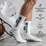 Kaydırmaz Çorap 3’lü Futbol Basketbol Tenis Erkek Spor Çorap, Beyaz, Kaymaz Çorap Tabanlı, Dikişsiz ve Parfümlü, Yüksek Kalite